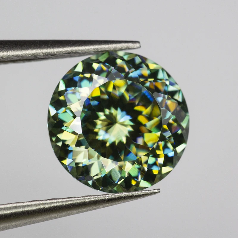 Lichtgroene ronde 100% gefacetteerde geslepen Moissanite losse steen diamant Russische vogelnest geslepen Moissanite edelsteen met GRA-certificaat