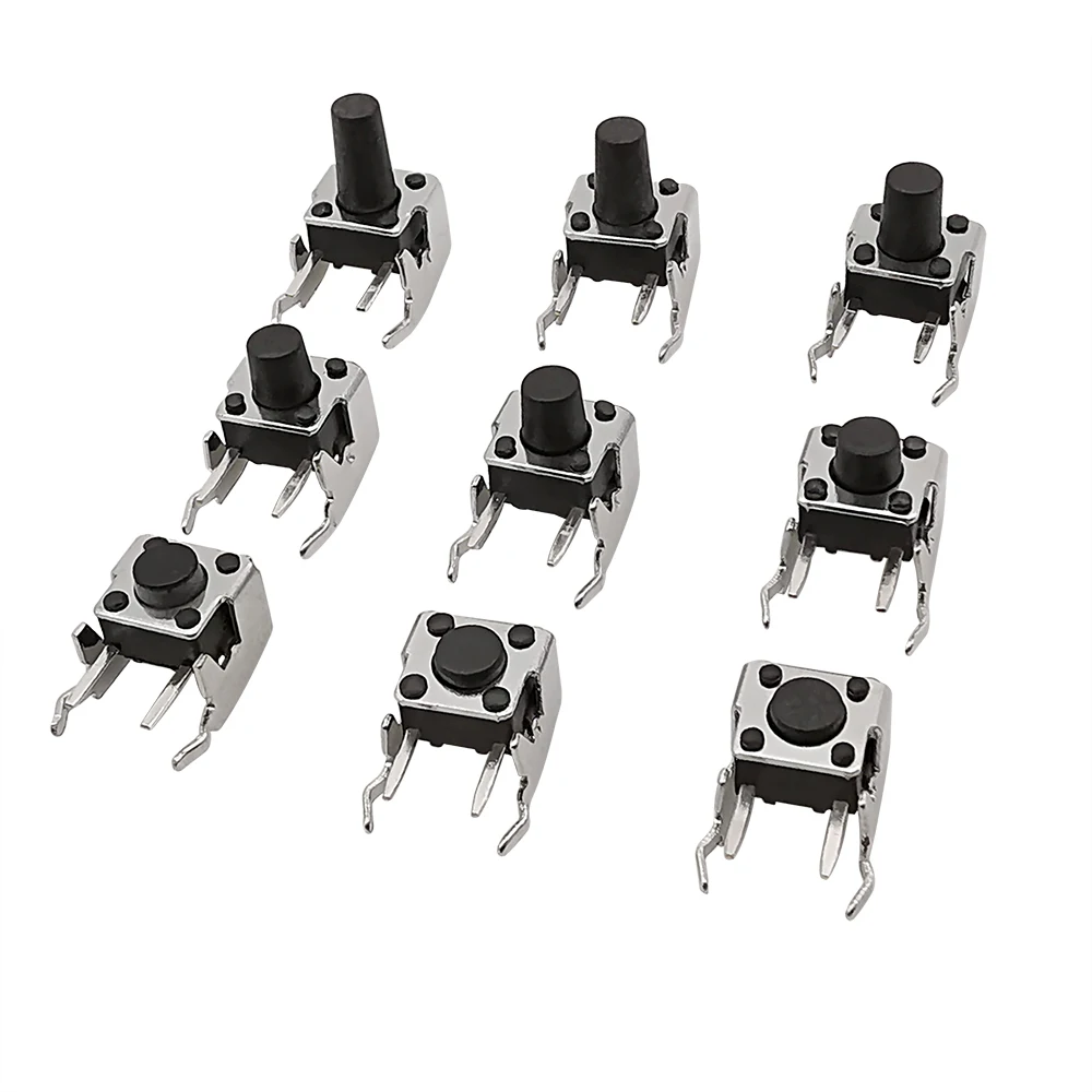 20 sztuk 6x6 PCB chwilowy dotykowy takt przycisk 4-Pin przełącznik samoresetujący kątowy z stentem 6*6*4.3/4.5/5/6/7/7.5/8/9/10mm