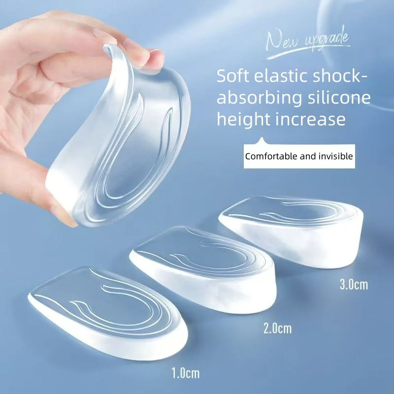 1 plantillas dobles ocultas para mejorar la altura con cojín de silicona antideslizante para el talón para hombres