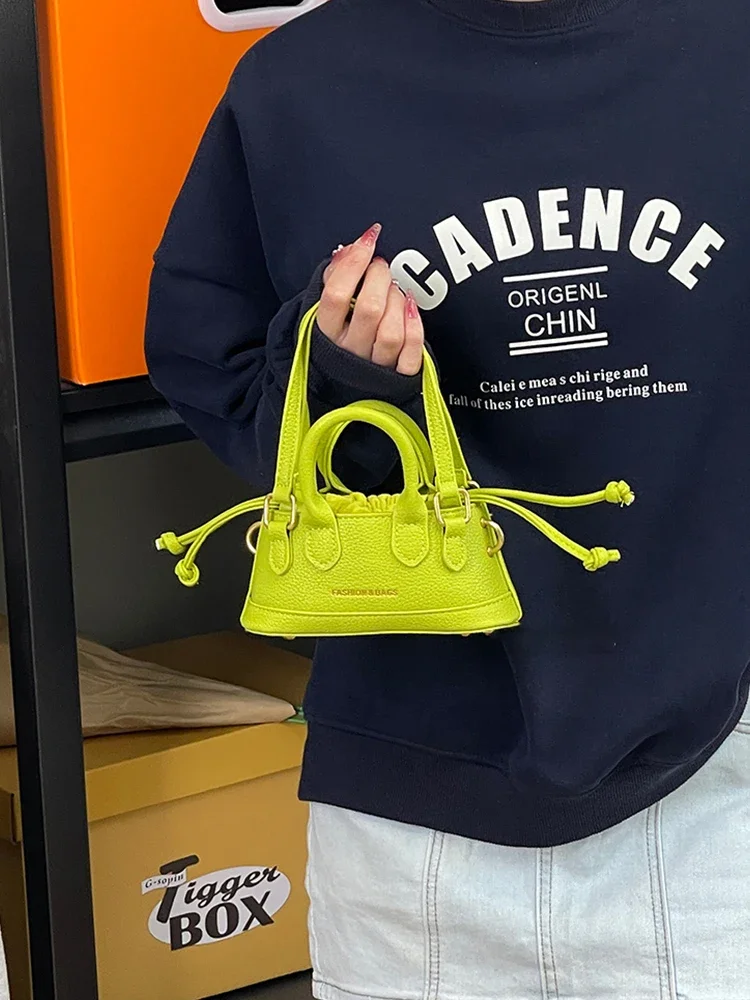 

Dopamine Green Mini Crossbody Bag Women Summer Fashion PU Leather Drawstring Clutch Lady Delicate Phone Bag Purse