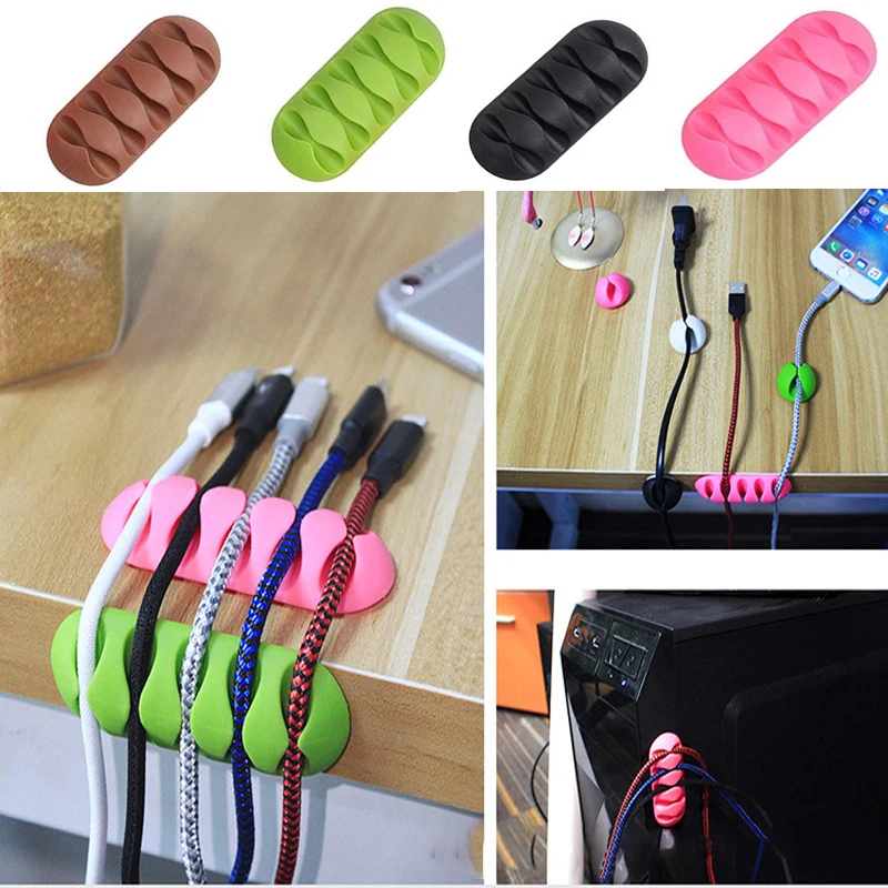 2Pcs White Multipurpose Desktop phone Cable Winder Charger Organizer Management Wire Cord fixer Silicone Holder 5 slot Strip