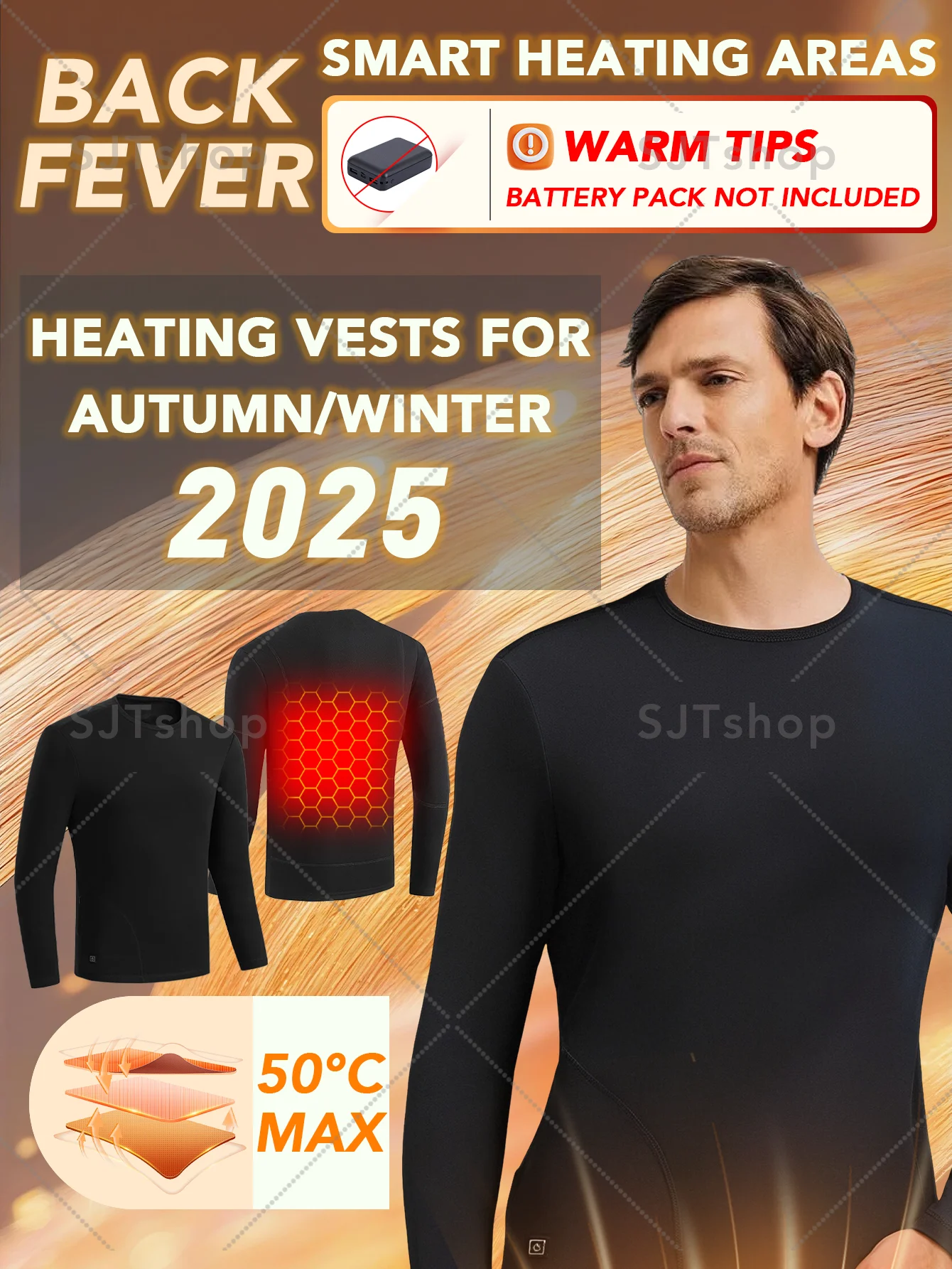 

Smart Heating Underwear Men USB power supply Warm Clothes Winter Heated Jacket Men Self Heating Ves