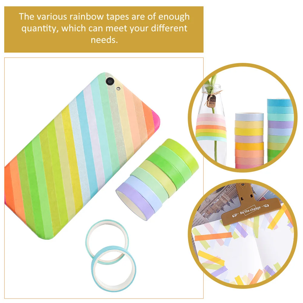 6 لفات معكرون اشي أشرطة قوس قزح ورق زينة الشريط Diy بها بنفسك سكرابوكينغ الحرفية مشاريع لاصق مجموعة