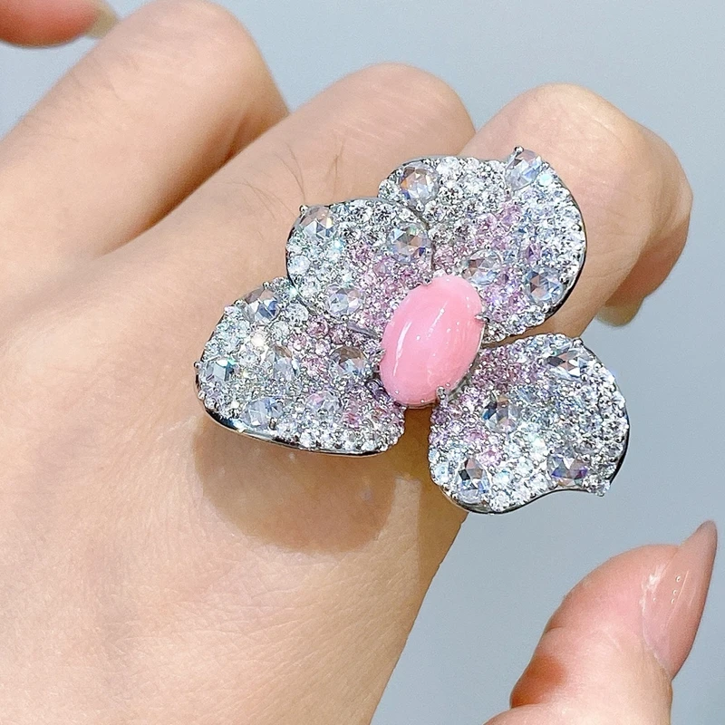 KQDANCE, роскошное новое большое однотонное серебро 925 пробы, синтетический розовый жемчуг-раковина, женские ювелирные изделия, открытое кольцо с цветком, подарок для вечеринки