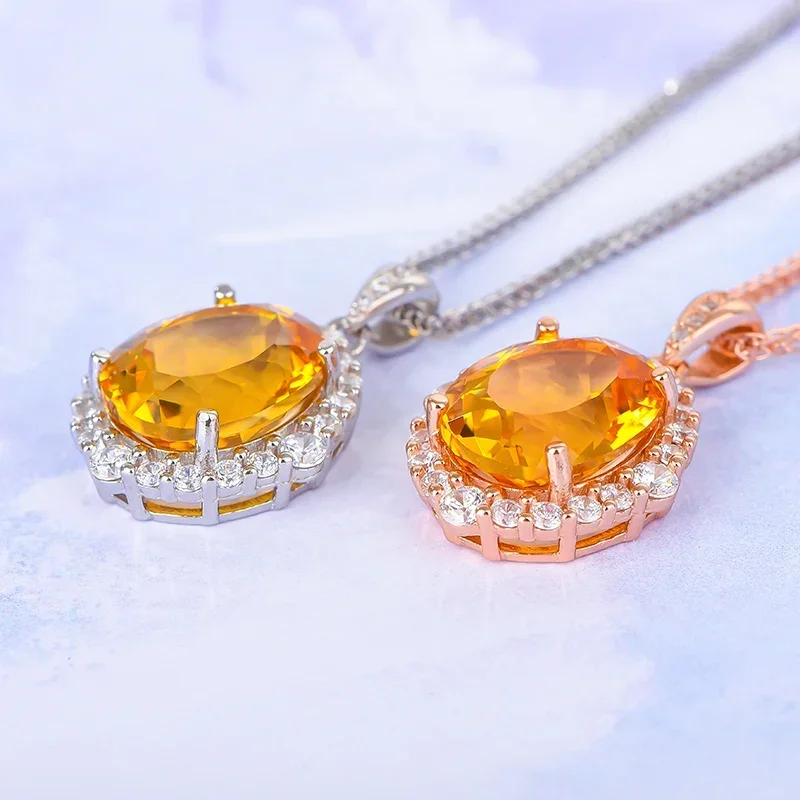 New Natural Citrine Pendant Necklace for Women S925 Sterling Silver Rose Gold Stylish Personality Pendant Belt Certificate