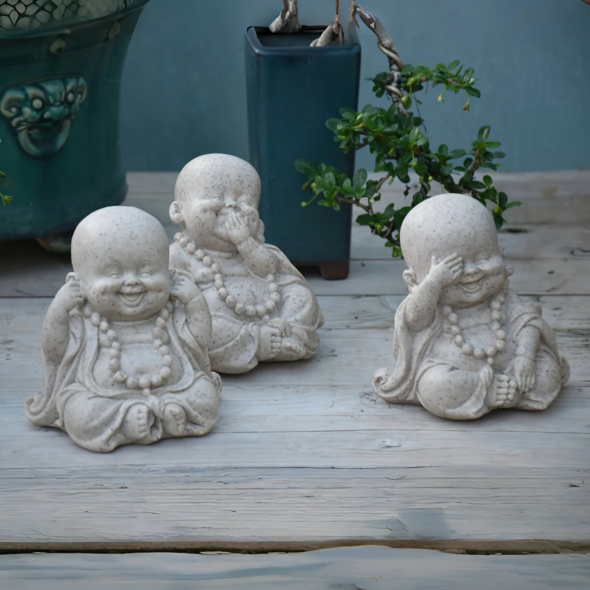 Monks Decor Figurines No See No Hear No Speak  Resin Home Garden Ornament Zen Style Indoor Outdoor Desktop Decor Statue Gift