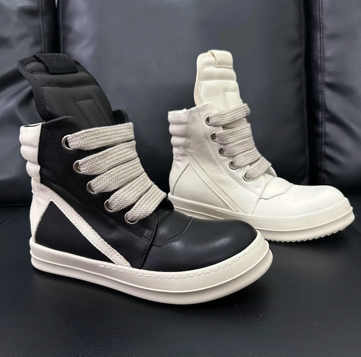 

Ro Men Shoe Black Leather Boots Outoor High Top Casual Shoes Jumbo Laces Sneaker Zipper Women Sneakers Suede Ankle Boot