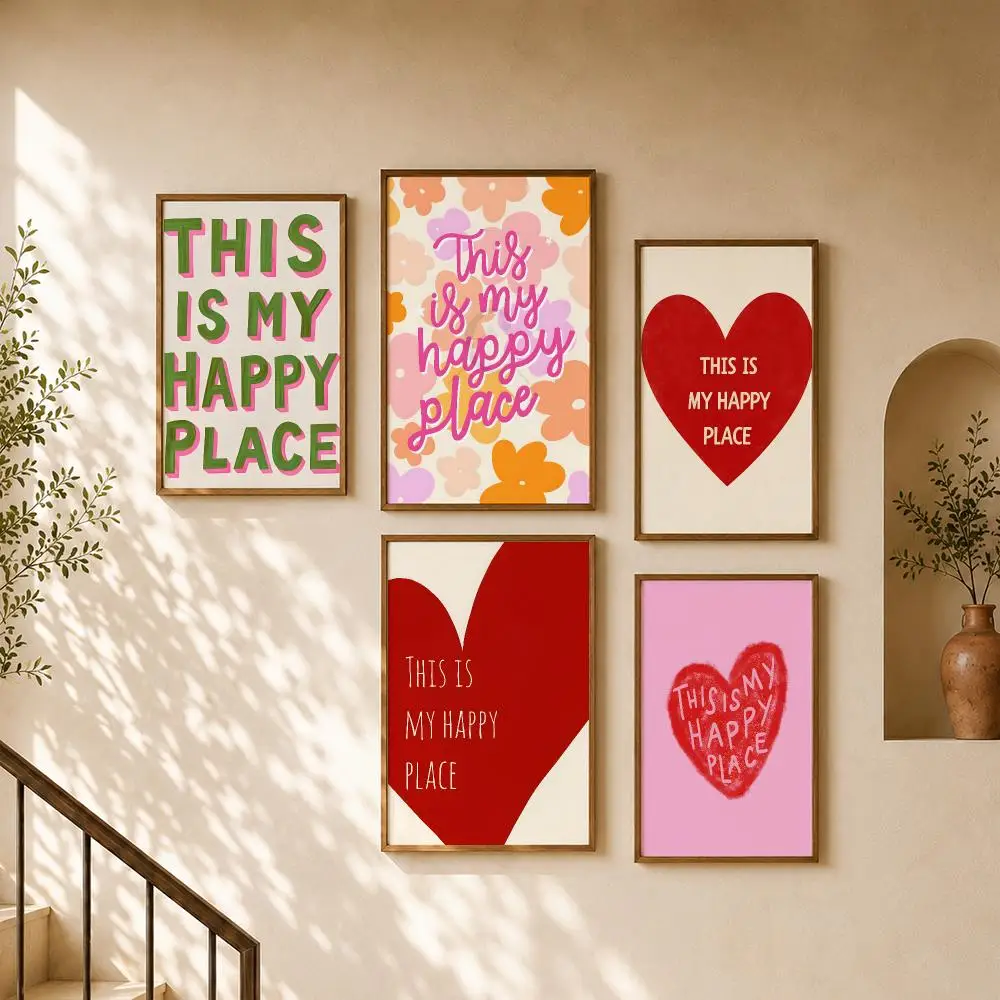 Quote This Is My Happy Place Positive Poster PP Self Adhesive Home Garage Dorm Bar Wall Decor Aesthetic Retro Gift