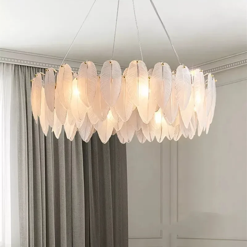 Nordic LED Chandeliers for Living Room Dining Bedroom Kitchen Glasses Feather Chandeliers Luxury Gold Art Decor Hanging Lamp