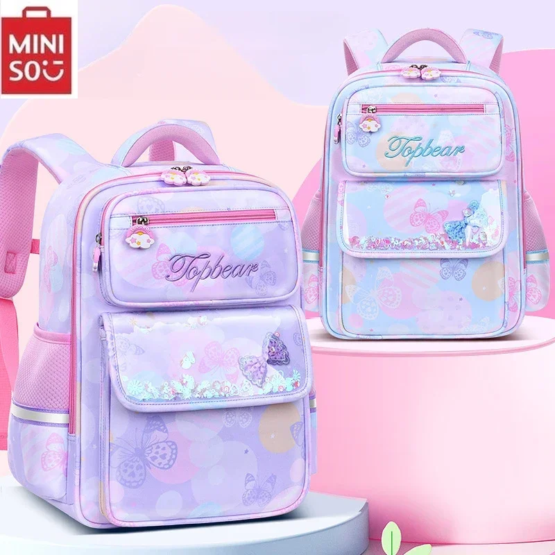 Miniso disney mochila infantil estudante grande capacidade meninas bonito dos desenhos animados proteção da coluna e tendência de redução de carga