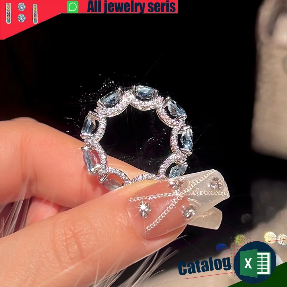 

Micro Set Sea Blue Row Ring Sea Blue Ring Temperament Versatile Ring for Women