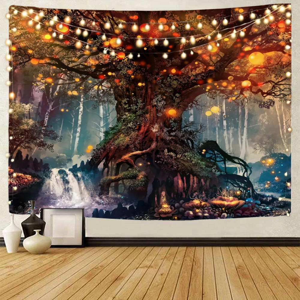 Beautiful Moonlight, Forest, Night Scenery, Dreamy Tree Landscape Decoration, tapestry, Home Background Decoration