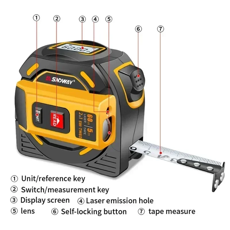NOYAFA Laser Distance Meter 2 In 1 Laser Metric Tape Measure Meter Electronic Ruler Digital Rangefinder Self-Locking Hand Tool