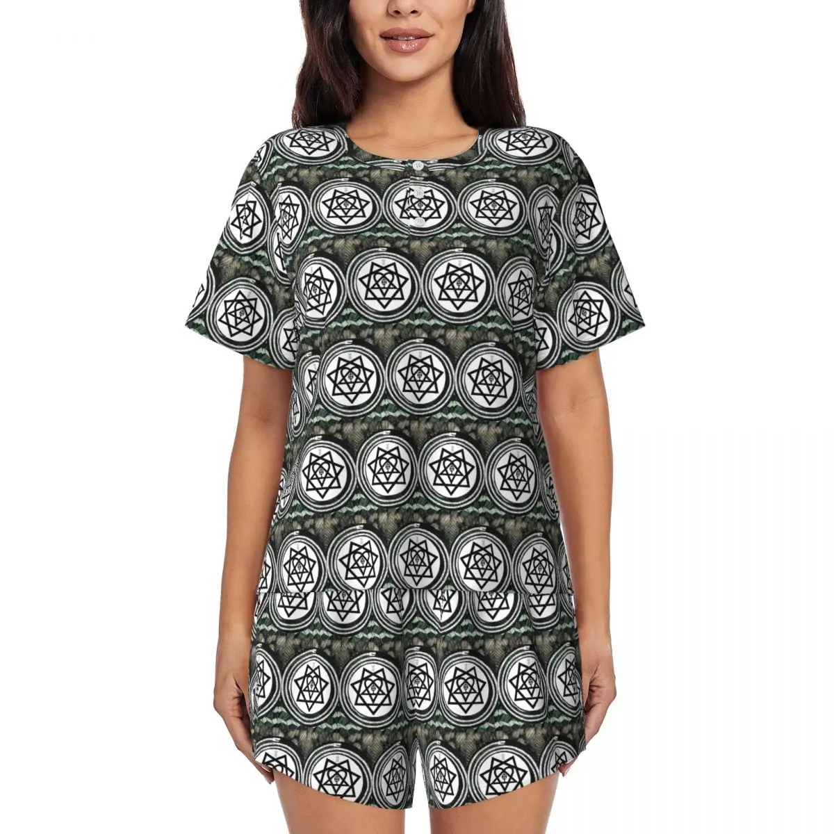 

Пижамный комплект Him Band Album Heartagram Ville Valo: свободная ночная рубашка с круглым вырезом и короткими рукавами для сна, женская пижама с короткими шортами