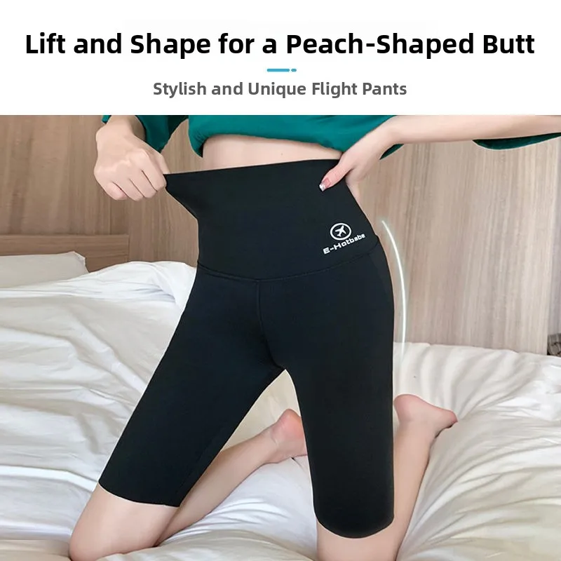 ハイウエストヨガパンツ レディース 夏 薄手 五分丈 シャークスキンパンツ シームレス お腹引き締め ヒップアップ ベースレイヤーパンツ