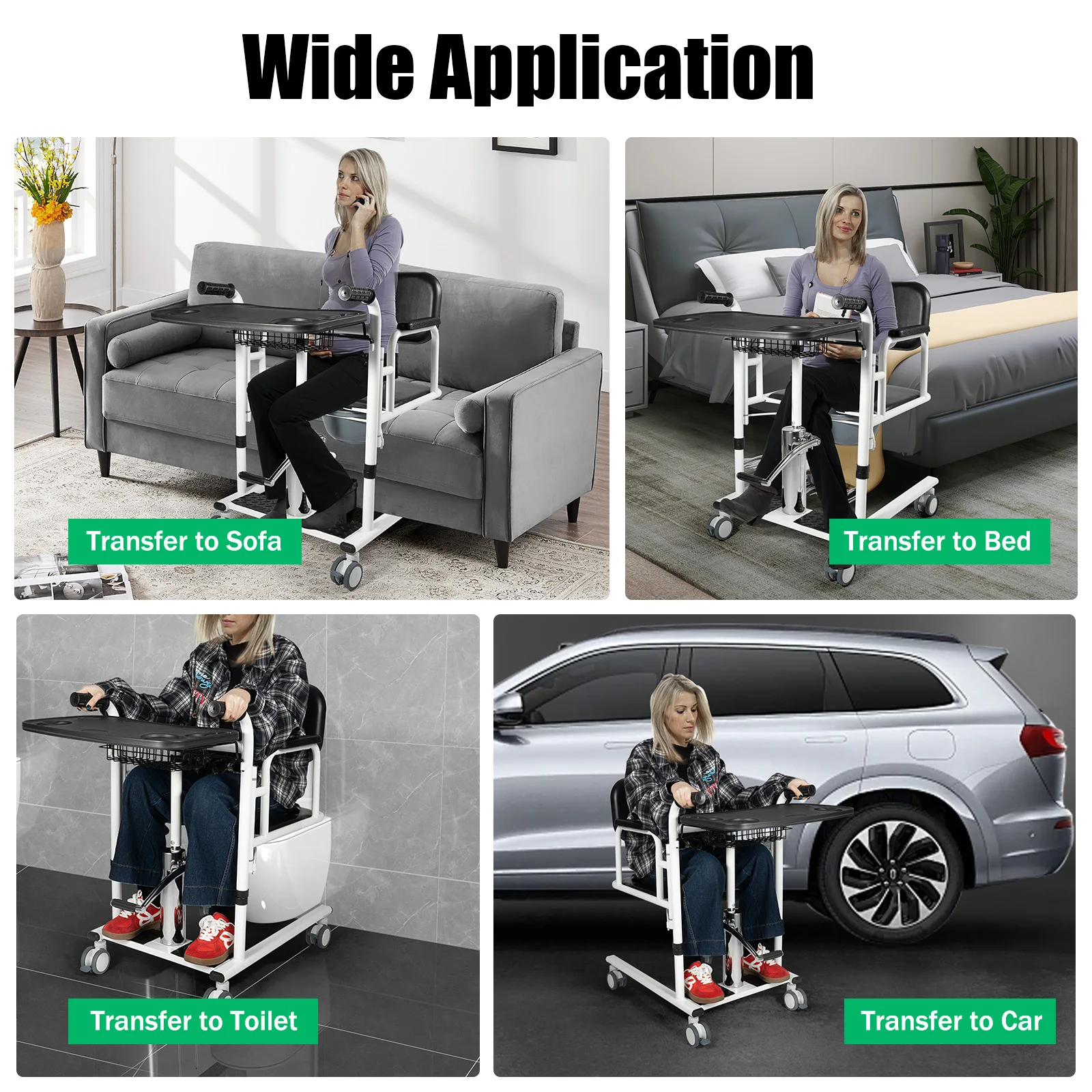 Hydraulischer Patientenlifter für den Heimgebrauch, tragbarer Transferstuhl mit 4 Universalrädern & 180°-Drehung ° Liegesessel, 150 kg Tragkraft, Pflegehilfe für Senioren (Schwarzes Display, gleiche Spezifikationen für Orange & Blau) – Detail 9
