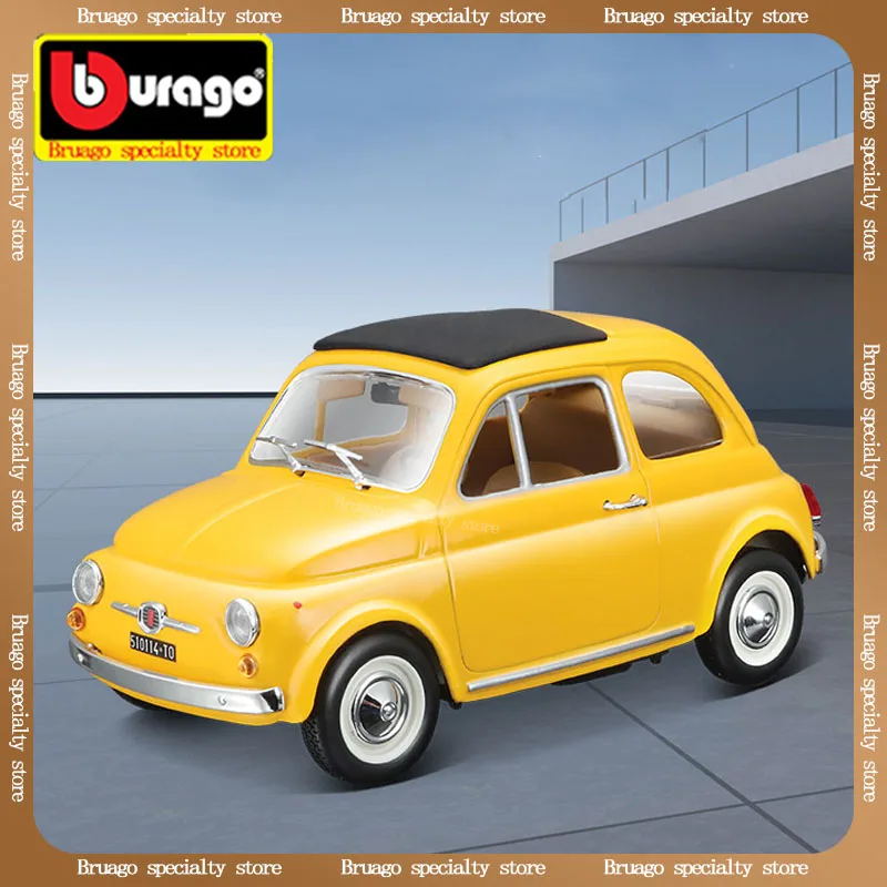 Bruago-neumático de goma de aleación estática para niños, modelo de coche Fiat 500f 1:24 1965, adorno para niños pequeños, colección de modelos de juguete