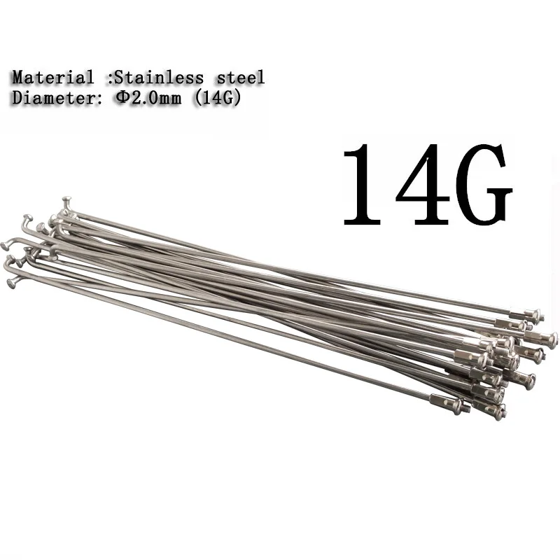 DELT-Rayons de vélo 14G(2.0mm), 5 pièces embout de vélo en acier inoxydable 236, 246mm, 248mm, 250mm, 255mm, 258mm, 259mm, 261mm, 263mm, 298mm, 304mm