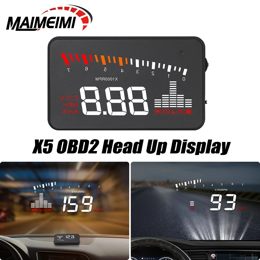 

X5 OBD2 For HUD Car Head Up Display 3 Inch GPS Speedometer Digital On Board Computer Windshield Projector Automobile Accessories