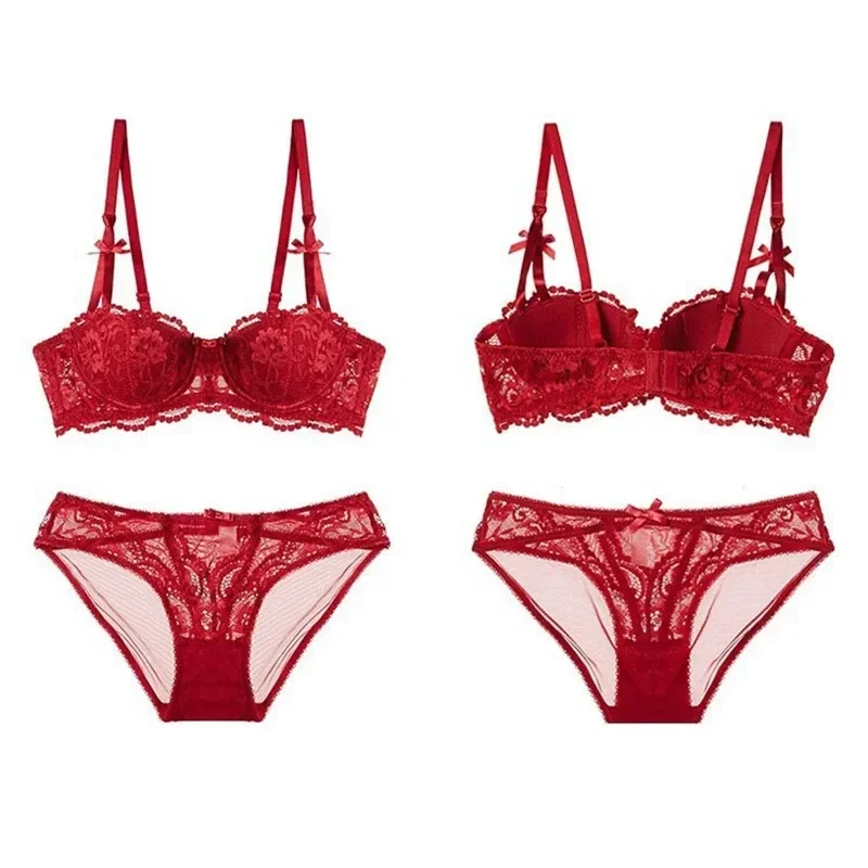 

Plus Size Balconette Bra - 1/2 Cup Cotton Lace Push Up Lingerie A-D Cup Black/White/Red