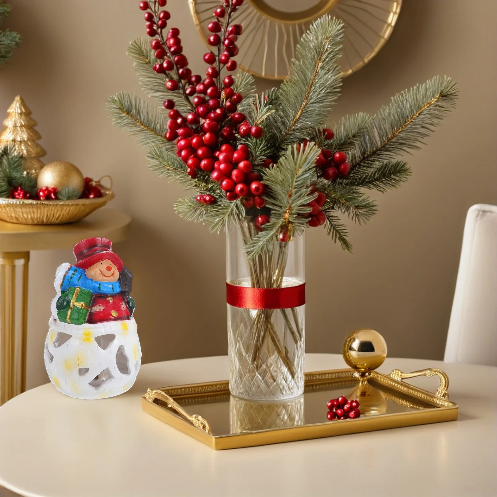 

Snowman Night Light: Compact Resin Led Holiday Decor For Christmas Table Centerpiece Small Light-Up Winter Display