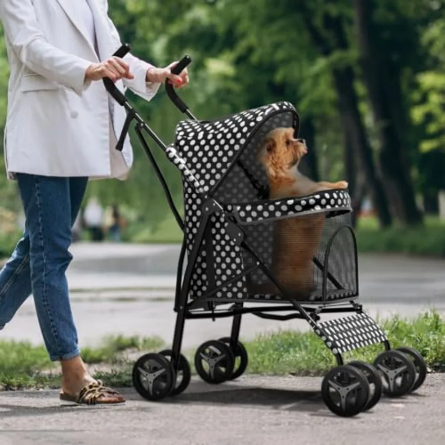 

Pet Stroller for Small Dogs Cats - 10-22lbs, Rear Storage, Aluminum Frame, Navy Blue, Foldable Lightweight