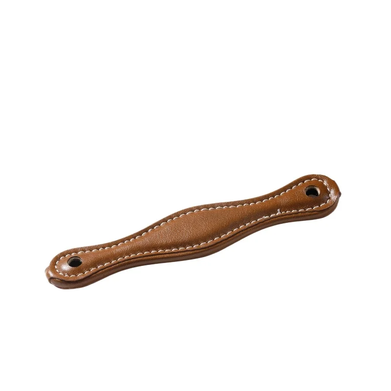 Genuine Leather Cabinet Pull Knob Mid-Century Single Hole Drawer Handle Retro Handcrafted Door Handle French Home Decor Hardware