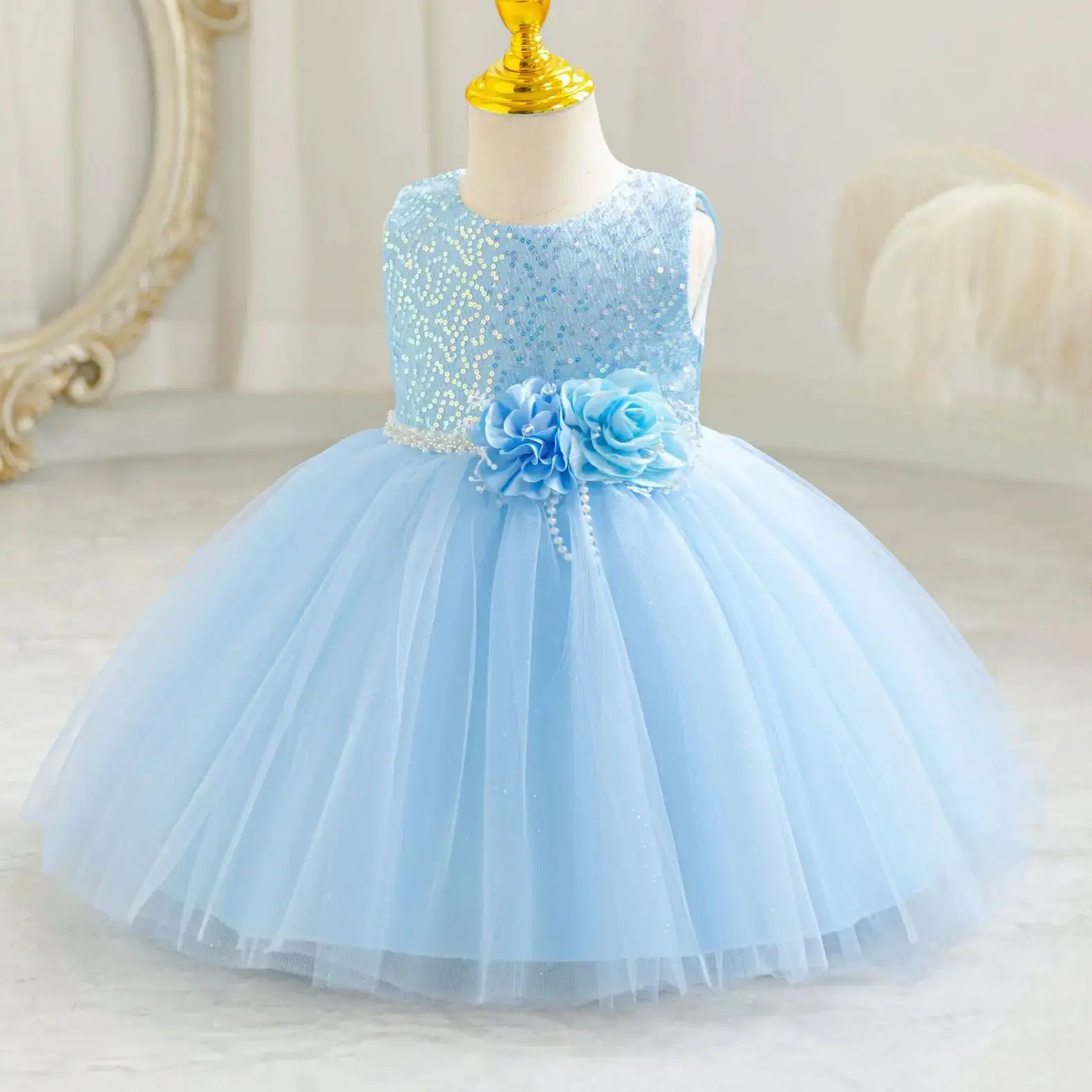 HETISO Toddler Girls Princess Dress Flower Tulle Birthday Kids Bridesmaid 1st Birthday Party Costume Ball Gown Baby Wedding