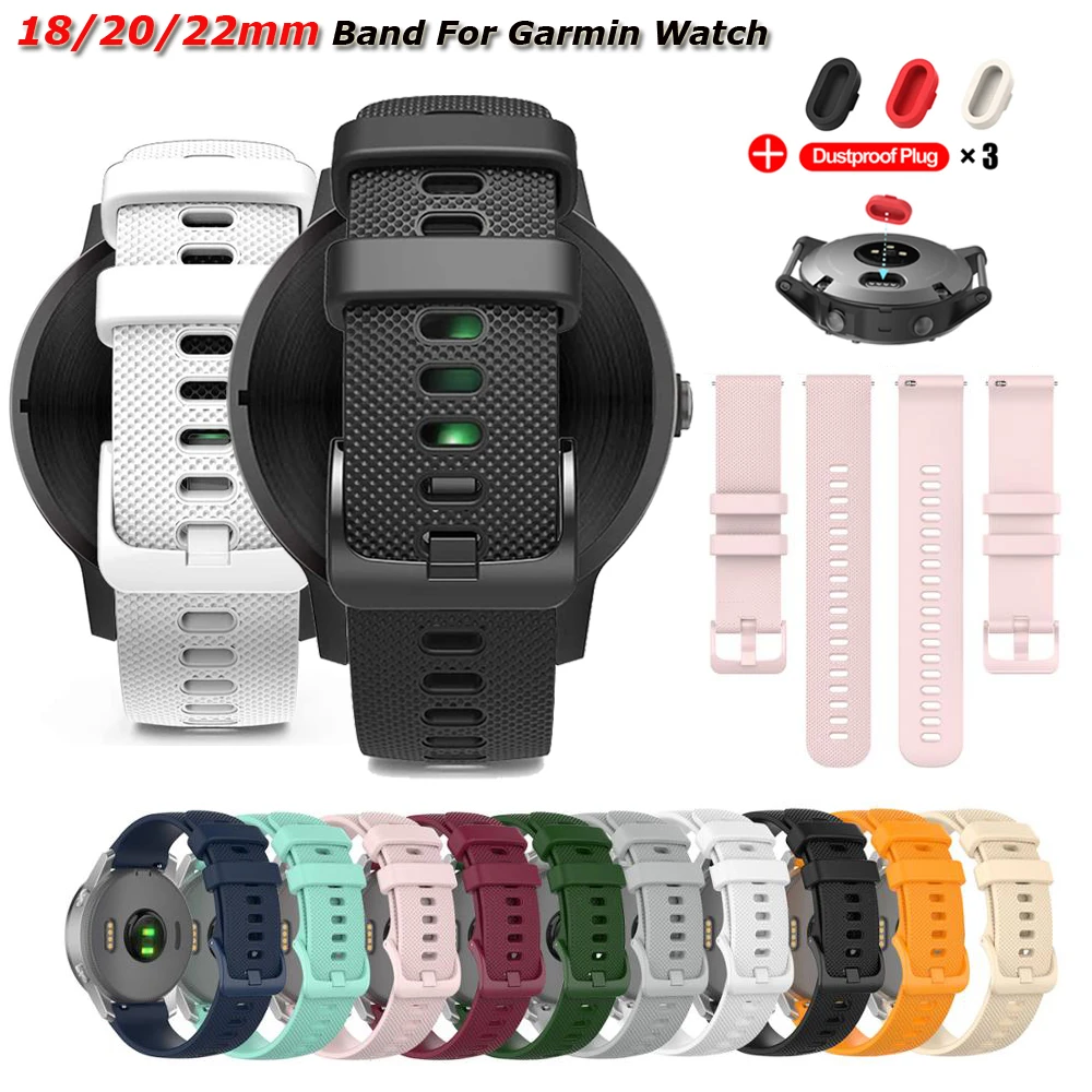 

Ремешок для часов 18 мм, 20 мм, 22 мм для Garmin Venu 4/3/2/2s, силиконовый ремешок для часов Garmin Vivoactive 6/5/4/3/Forerunner 245, ремешки