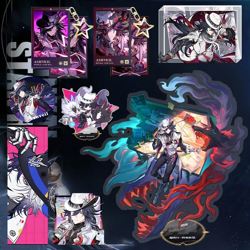 Honkai: Star Rail‌ Game Decoration Card Brick Ashveil Acrylic Ticket Stub and Stand Transparent Card Brooch Keychain Pendant
