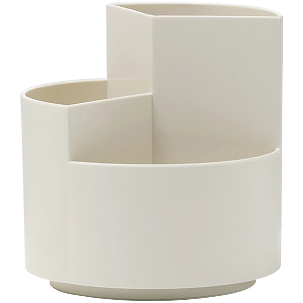

Plastic Pen Pot Rotating Base 3-Compartment Pencil Holder Makeup Organizer Brush Holder Multi-Function Storage Bucket