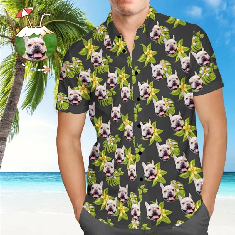 

Custom Dog Face Tropical Floral Hawaiian Shirt Personalized Pet Photo Print Summer Beach Aloha Shirts Unique Gift For Dog Lovers