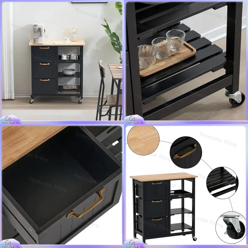Removable Kitchen Island Cart with Storage Multi Layer Rolling Utility Rack for Small Apartment Home Furniture Cooking Prep