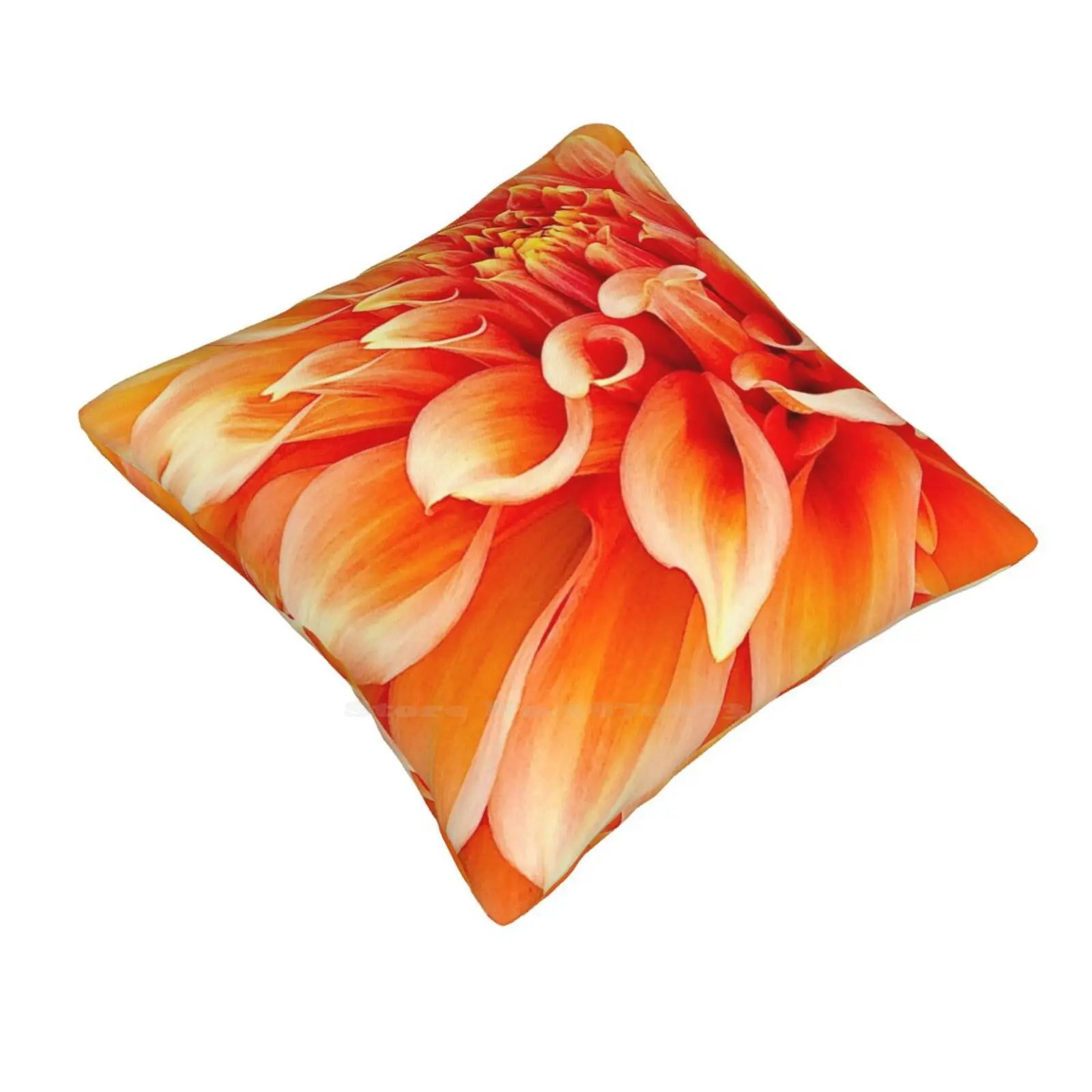 Dahlia In Orange Home Sofa Car Waist Throw Pillowcase Dahlia Floral Luxurious Orange Ruffles Soft Swirls Abstract Macro