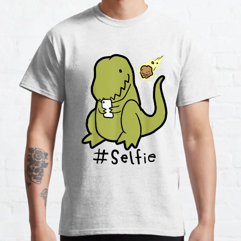 Funny T-Rex Taking Selfie  Dino Cool Cute Humorous T Shirt Summer Classic Casual Adult Print TShirts Kawaii Ropa Mujer Tops Tees