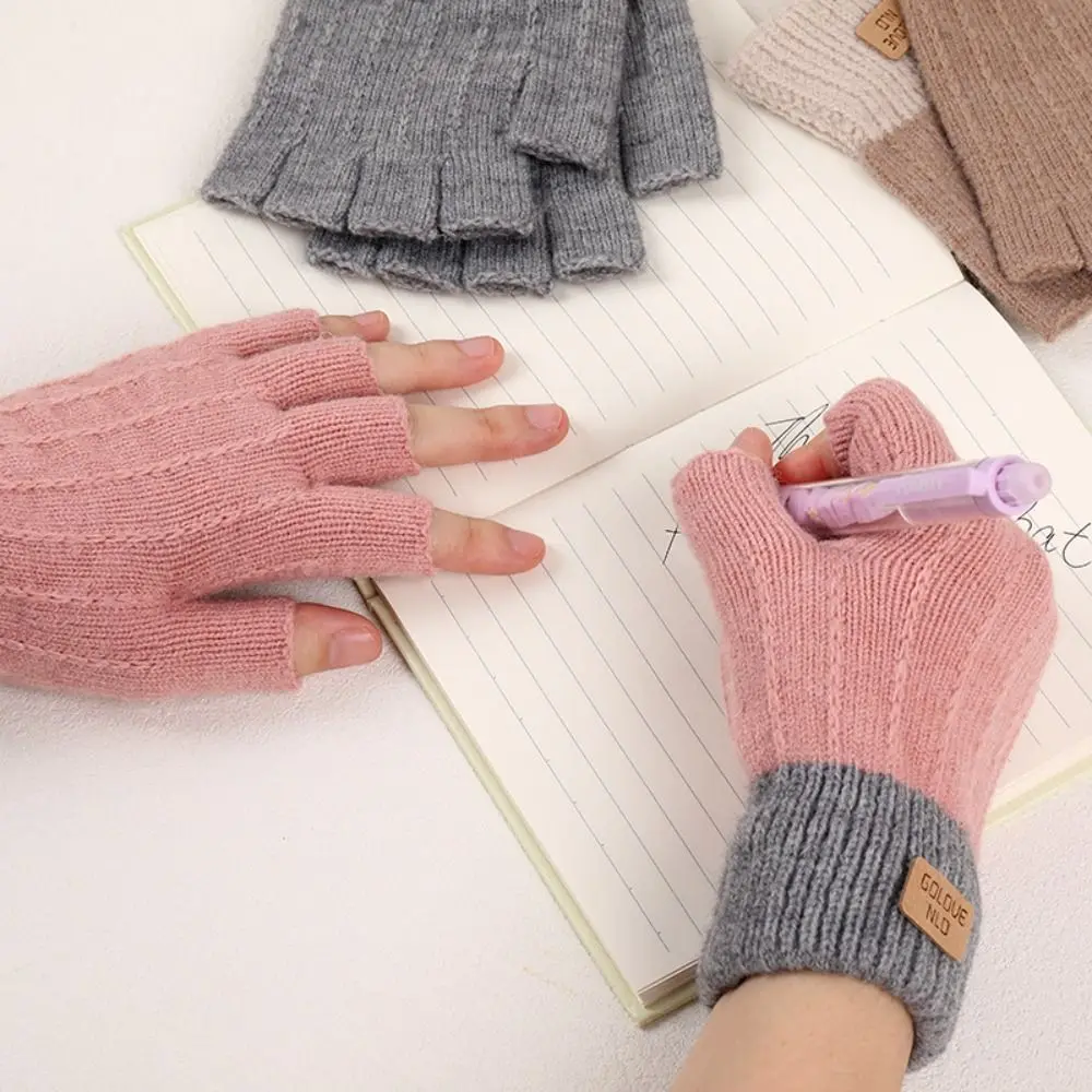 New Thick Knitted Fingerless Gloves Anti-Freeze Elastic Winter Warm Gloves Warm Half Finger Gloves Women Men