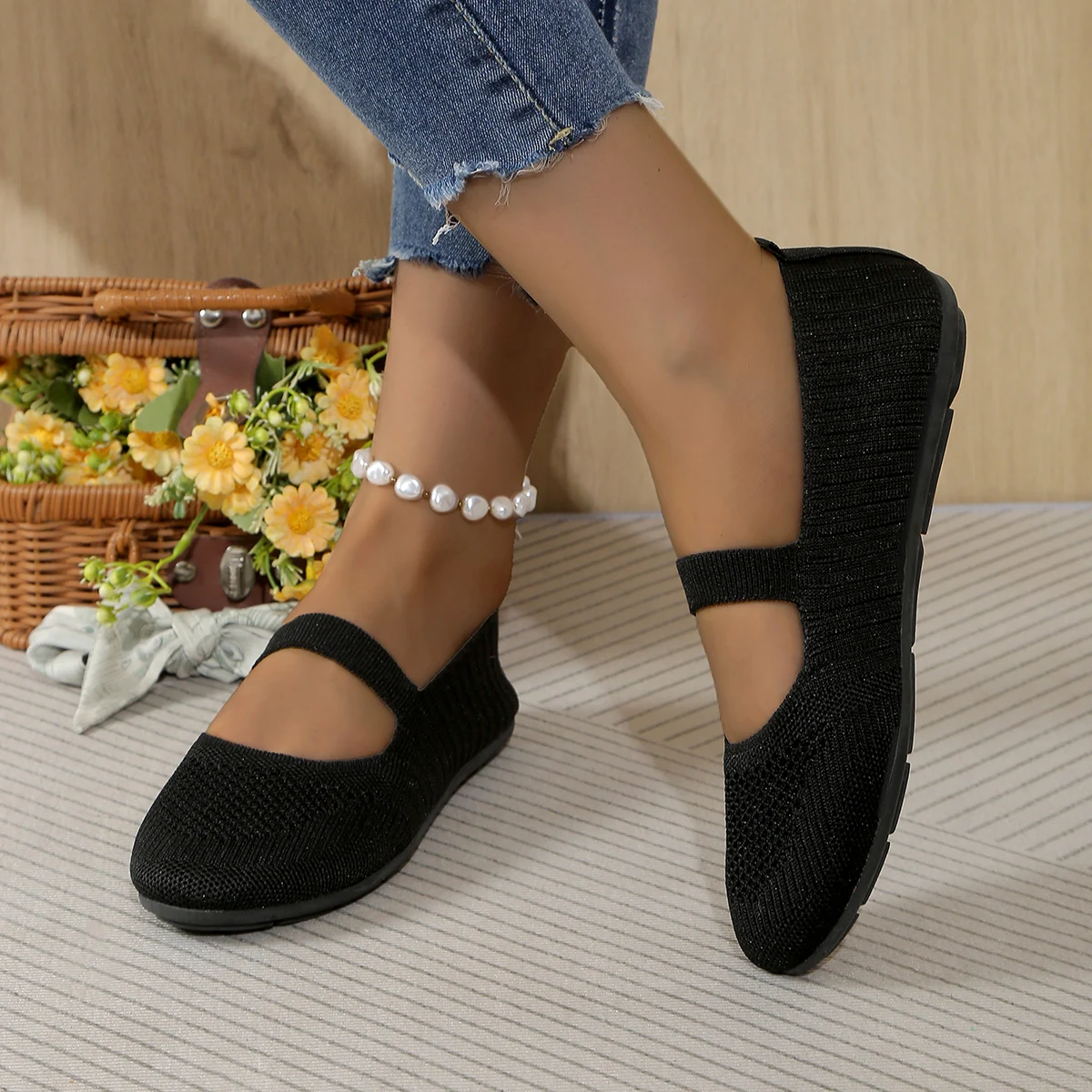 Elastic Knitted Flats Shoes for Women 2024 Summer Breathable Soft Loafers Woman Lightweight Slip on Casual Shoes Mom Moccasins