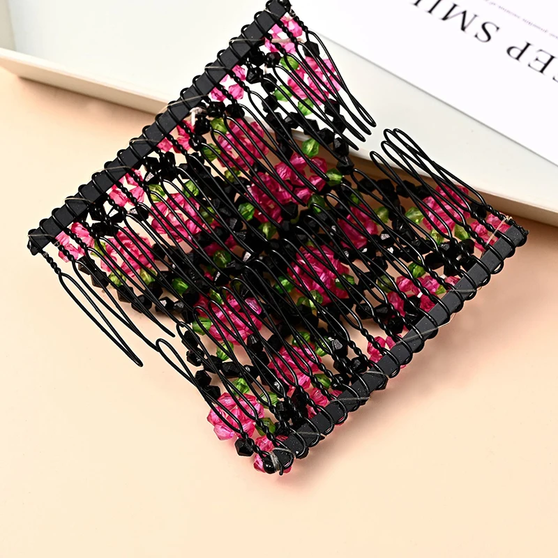 مشط شعر على شكل زهرة من الخرز السحري على شكل ذيل حصان قابل للتمدد ومشبك شعر مزدوج هدية للوصول إلى الشعر أداة تصفيف كعكة تصفيف الشعر