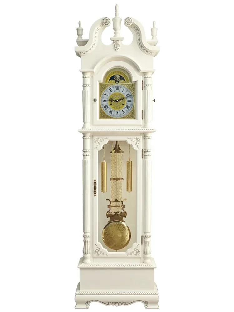 

Retro the Grandfather Clock Living Room Solid Wood Vertical Bell Mechanical Villa Pendulum Clock White Clock