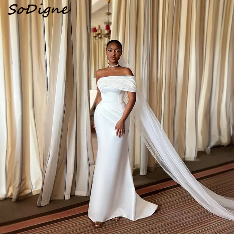 

SoDigne Mermaid Satin Simple Wedding Dresses One Shoulder Sleeveless Bridal Dress Wedding Gown Bow Robe De Mairee ﻿Customized