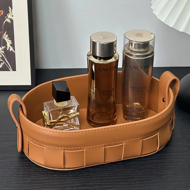 

Desktop Sundries Storage Box High-end Woven Leather Storage Boxes Living Room Coffee Table Snack Organizer Multifunctional Home