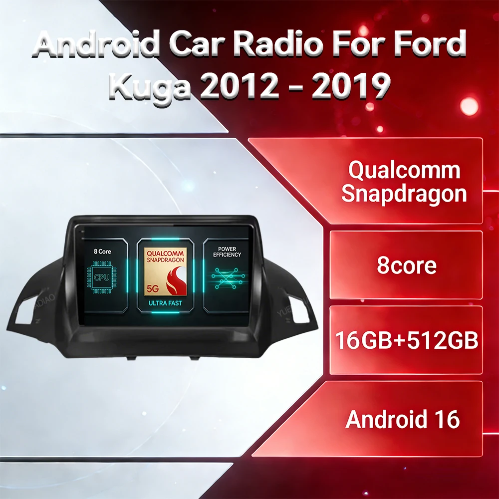 Android 16 Car Radio For Ford Kuga Escape 2013 - 2016 GPS NAVI 2DIN Qualcomm 4G LTE 5G WIFI QLED Head Unit BT Carplay Auto Video