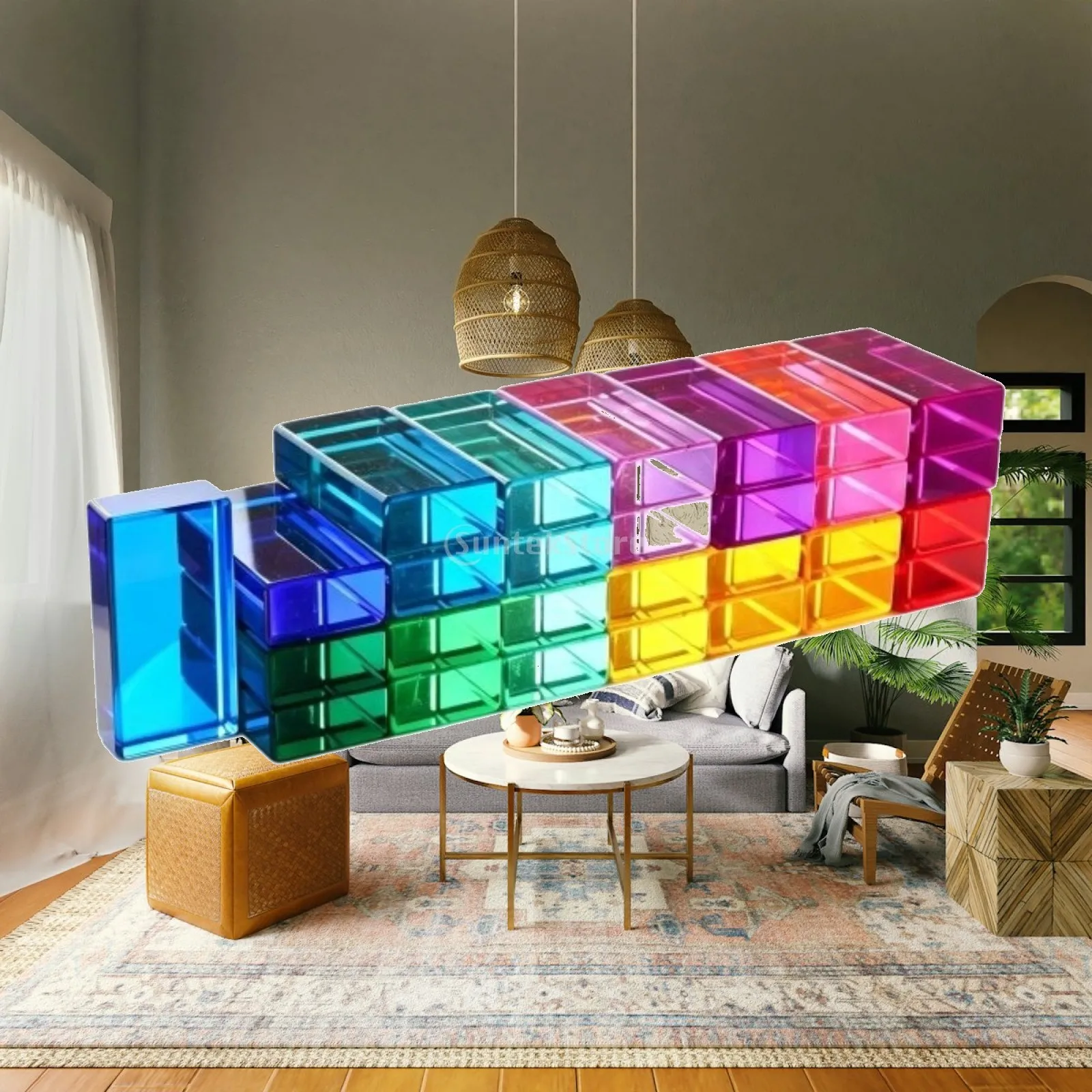 30Pcs Rainbow Blocks Stacking Toy Sensory Toys Acrylic Strip Blocks for Children
