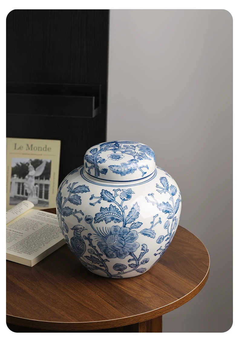 New Chinese Retro Jingdezhen Blue and White Porcelain Vase Flower Ornaments Porch Living Room Study  