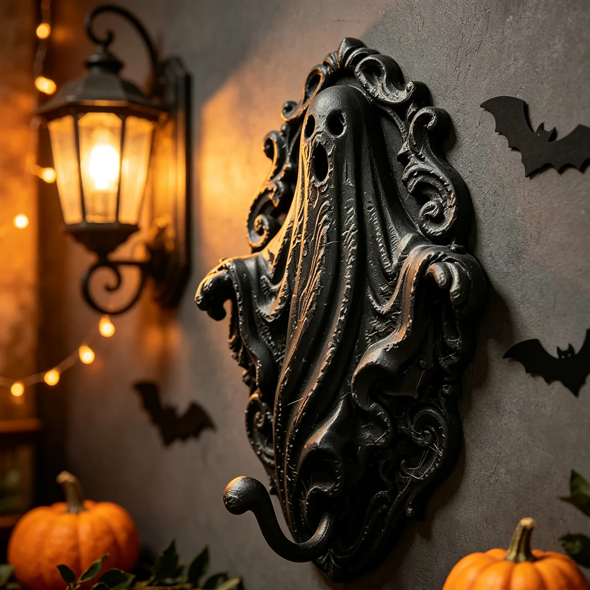Cross‑border Baroque Carved Ghost Shape Wall Hook Mysterious Witchy Wall Hanging Halloween Themed Home Decor Pendant