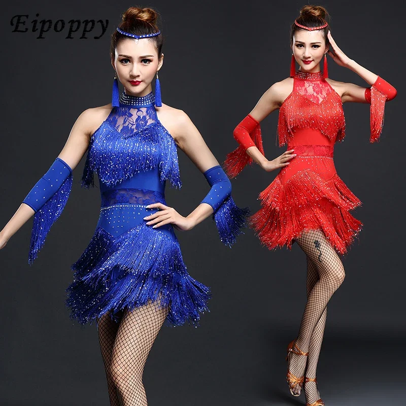 

New Latin dance costume costume autumn and winter new adult female Latin dance skirt Latin dance tassel skirt dress