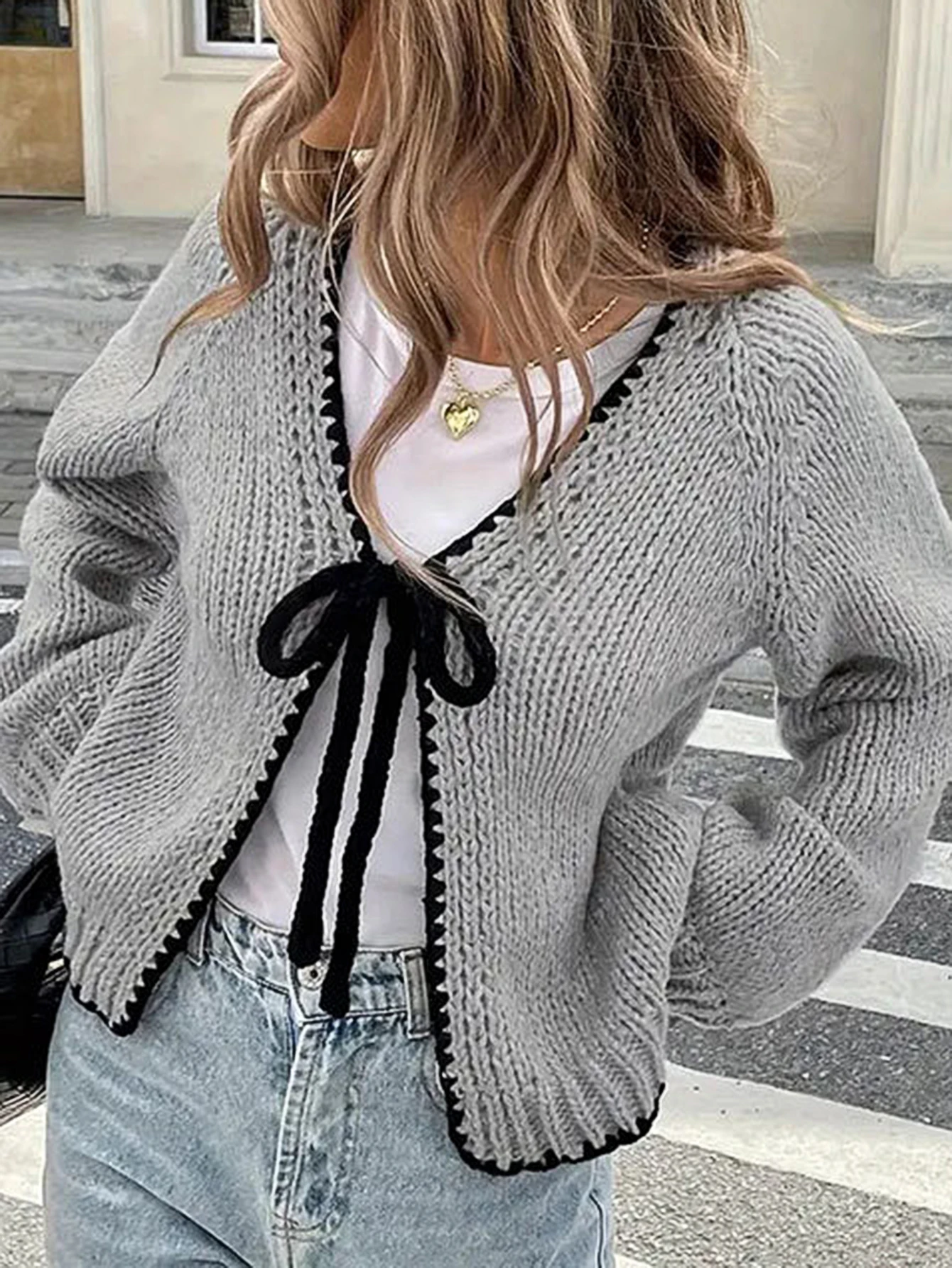 المرأة الخريف الشتاء محبوك سترة فضفاضة طويلة الأكمام فراشة عقدة مربوط سترة مفتوحة ملابس خارجية عارضة المألوف