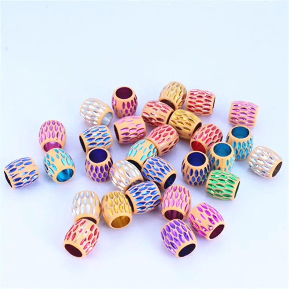 30pcs/set Plastic Large Hole Barrel Beads Multicolor Charms Dreadlocks Loose Beads Vintage Hip-hop Hair Braid Tubes Party