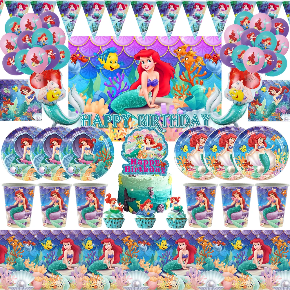 

Party Tableware Supplies Theme The Little Mermaid Princess Ariel Party Decoration Cups Plate Napkins Girl Birthday Events Gift