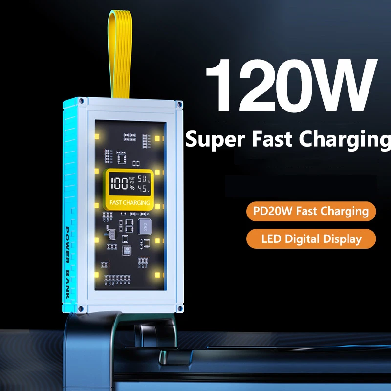 50000mAh Power Bank 120W Fast Charging High Capacity External Battery LED Digital Power Bank For Iphone 17 Samsung Xiaomi Huawei